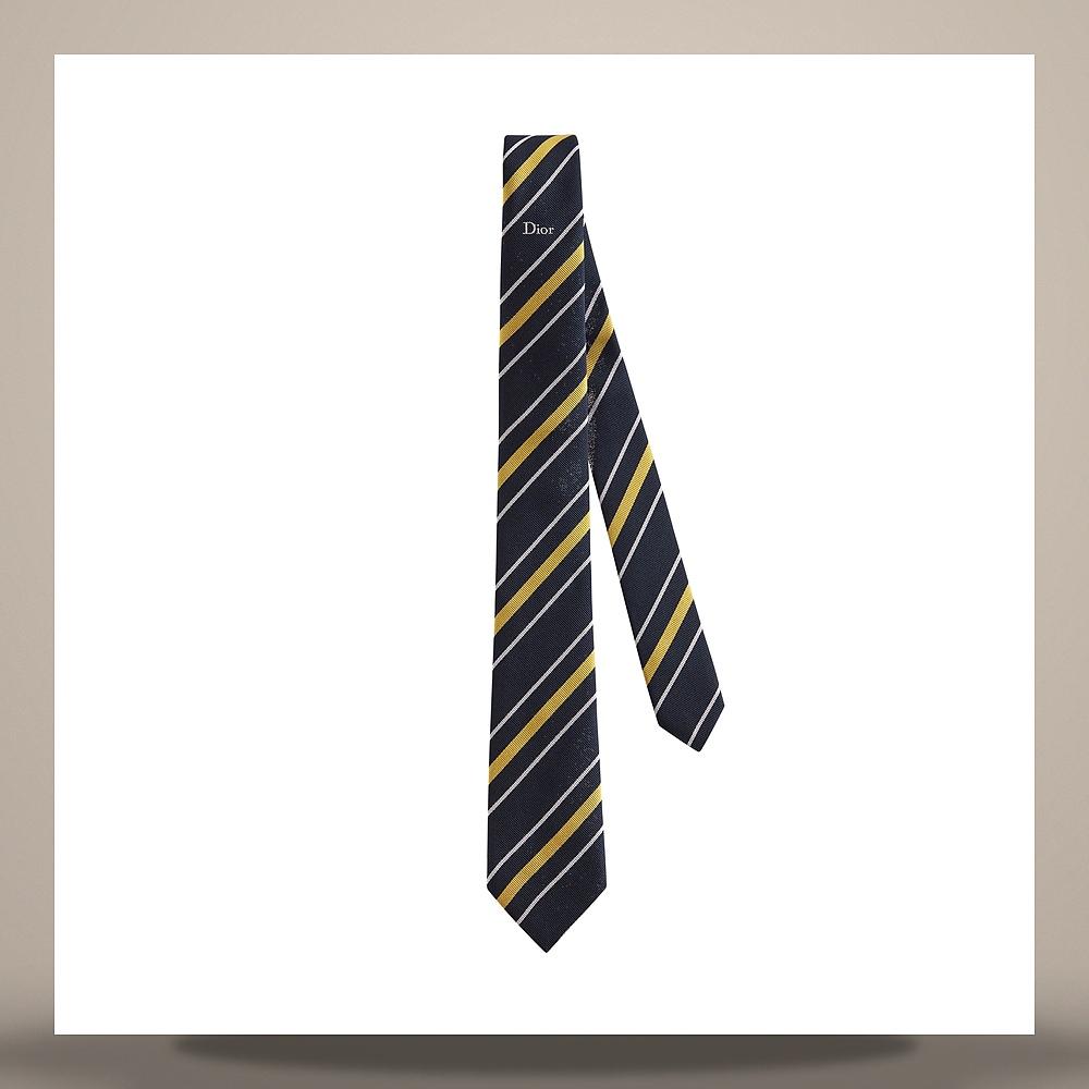 DIOR Men's Silk Regimental Stripe Tie Navy Blue Yellow Light G 68C1047B6055 C582