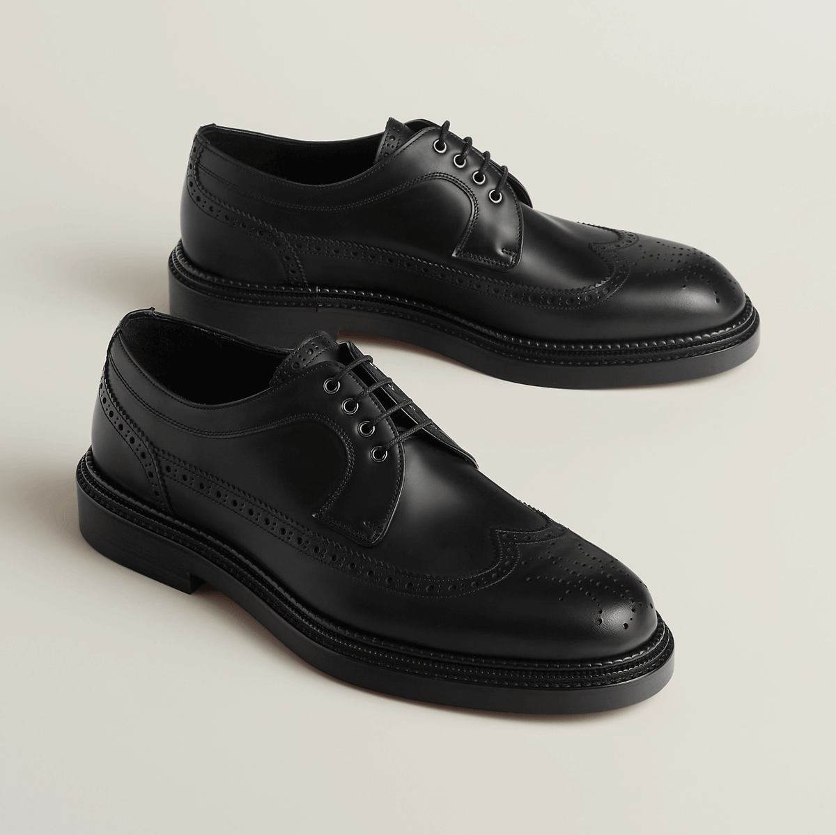 HERMES Men’s Lawson Derby Loafers Black Leather Shoes