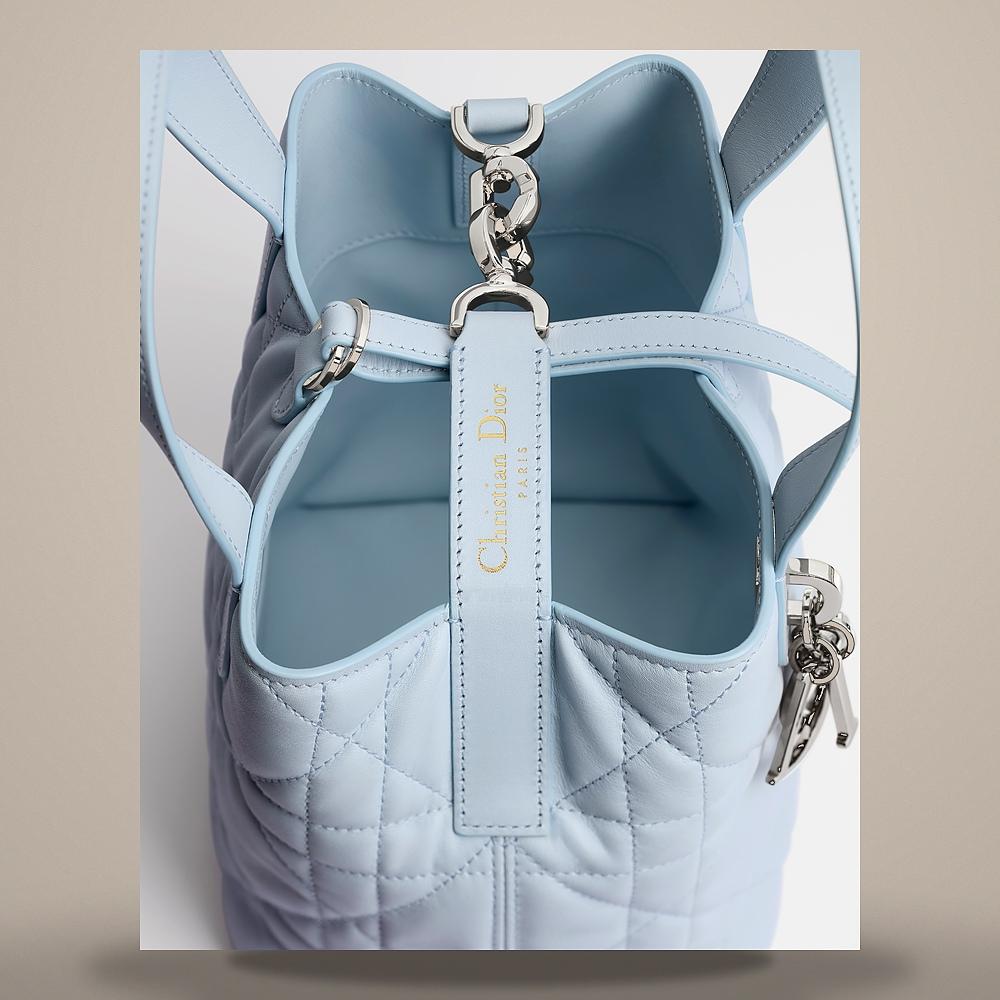 DIOR Ice Blue Macro Cannage Calfskin Toujours Vertical Small Tote Bag