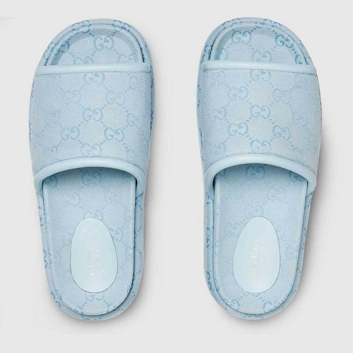 GUCCI Women’s Platform Slide Sandals Slippers White Leather