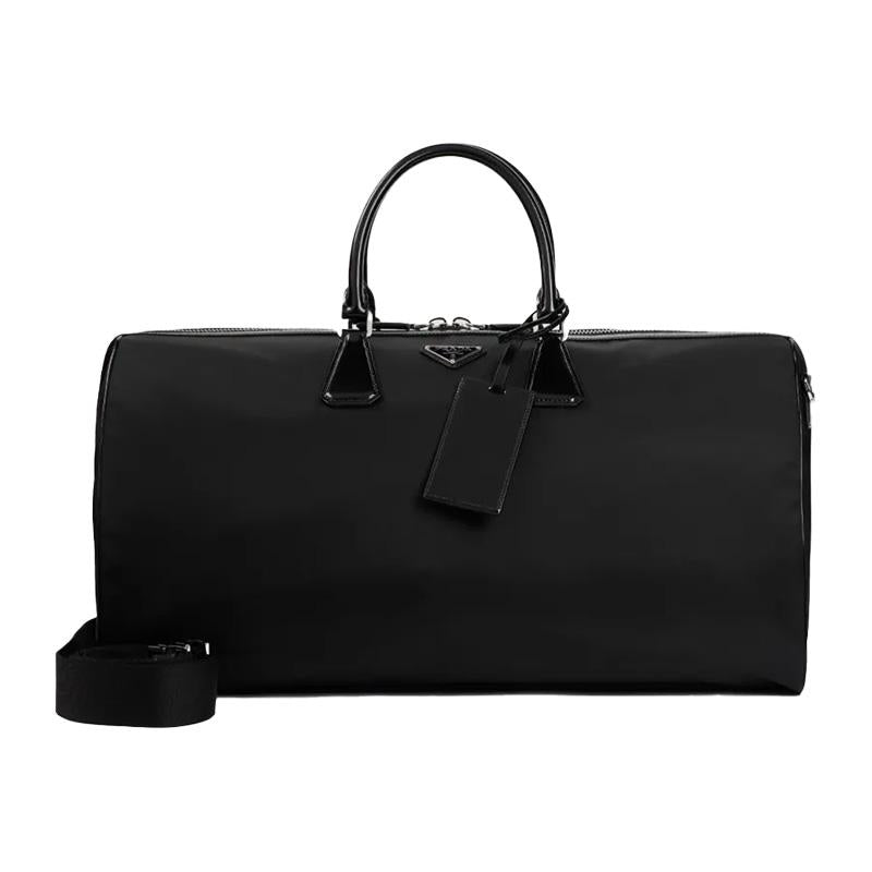 PRADA Re-Nylon Brushed Leather Duffle Bag Black Tote