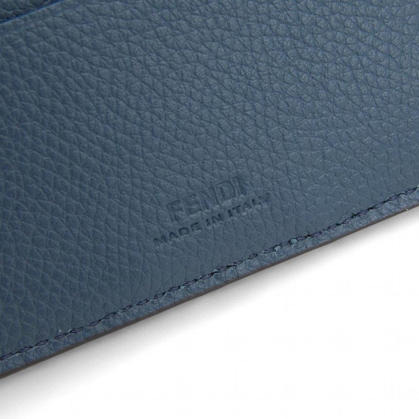 FENDI Blue Calfskin Bifold Cardholder Wallet for Men