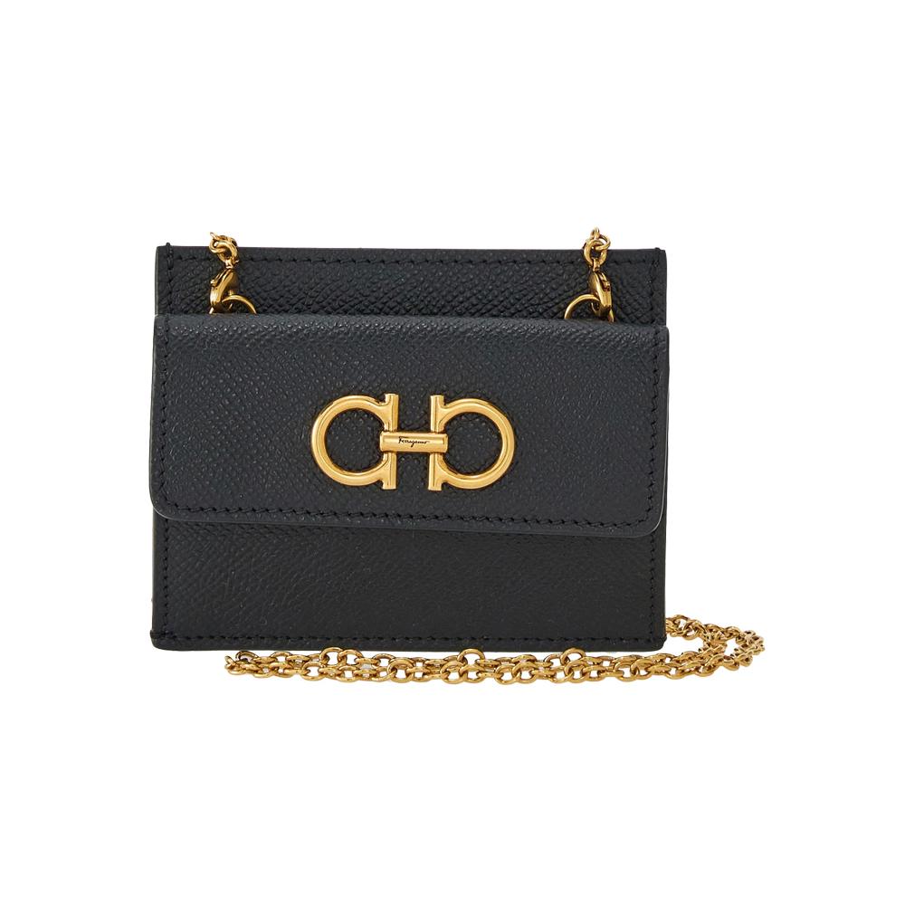 Ferragamo Gold Gancini Chain Leather Card Holder Wallet 22 0413 0758545