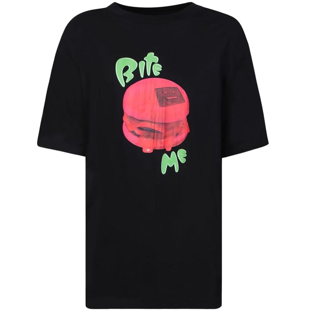 Acne Studios Black Burger Logo Print Women’s T-Shirt