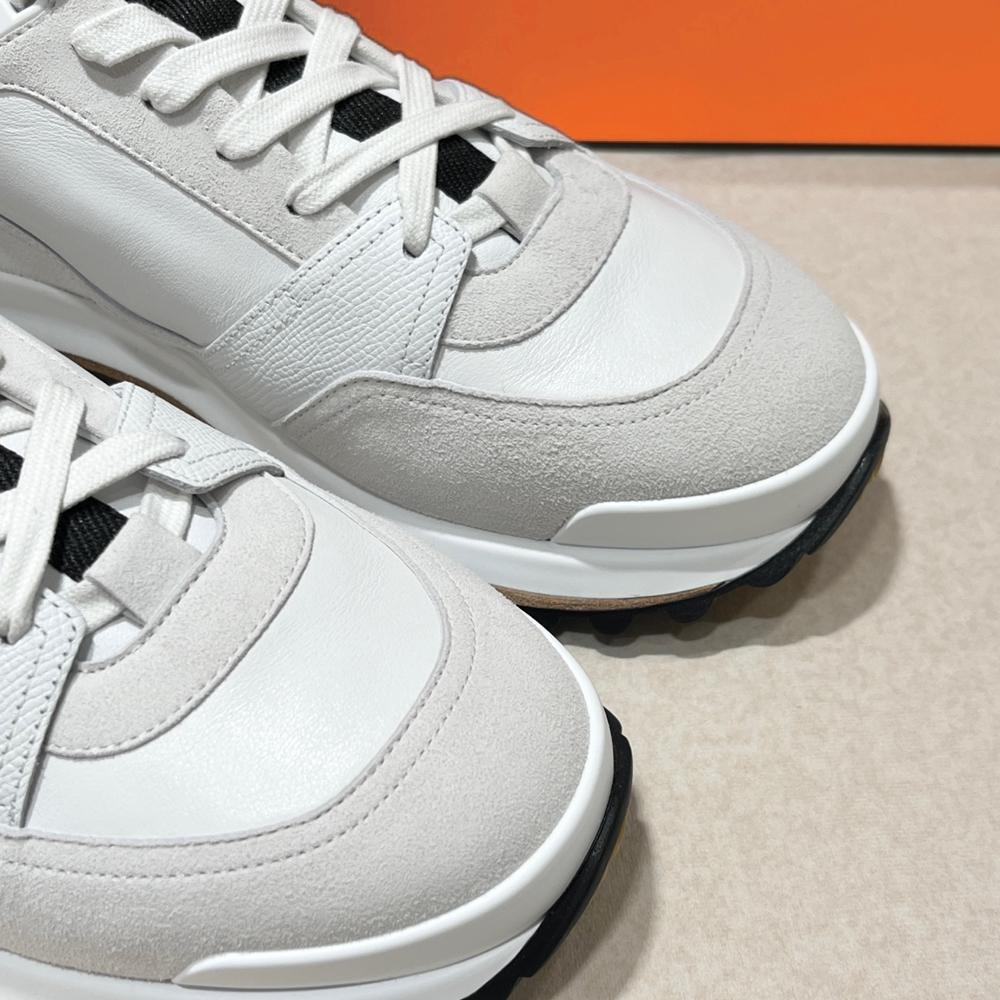 HERMES White Epsom Calfskin Suede Low-Top Sneakers for Men