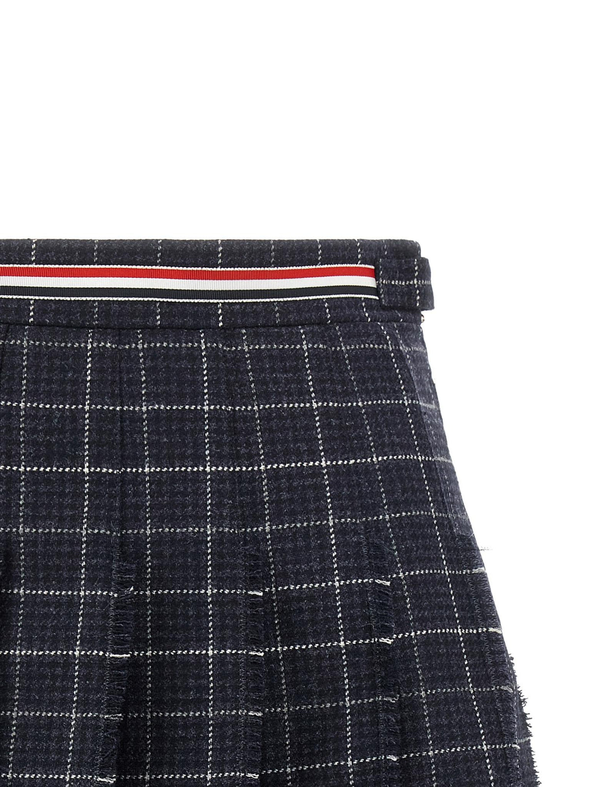 THOM BROWNE Navy Wool Pleated Mini Skirt