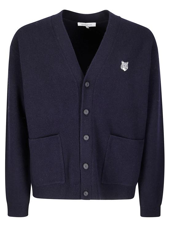 Maison Kitsune Fox Head Milano Lambswool Cardigan Classic Navy PM00510 KT118004