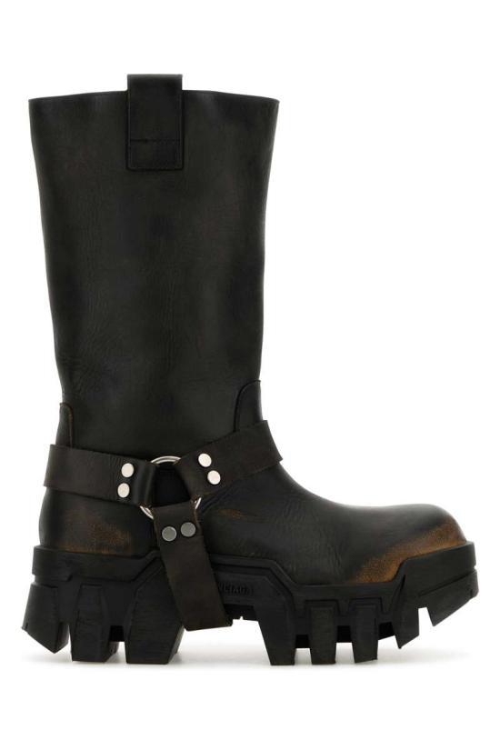 BALENCIAGA Men’s Bulldozer Harness Boots Black Leather