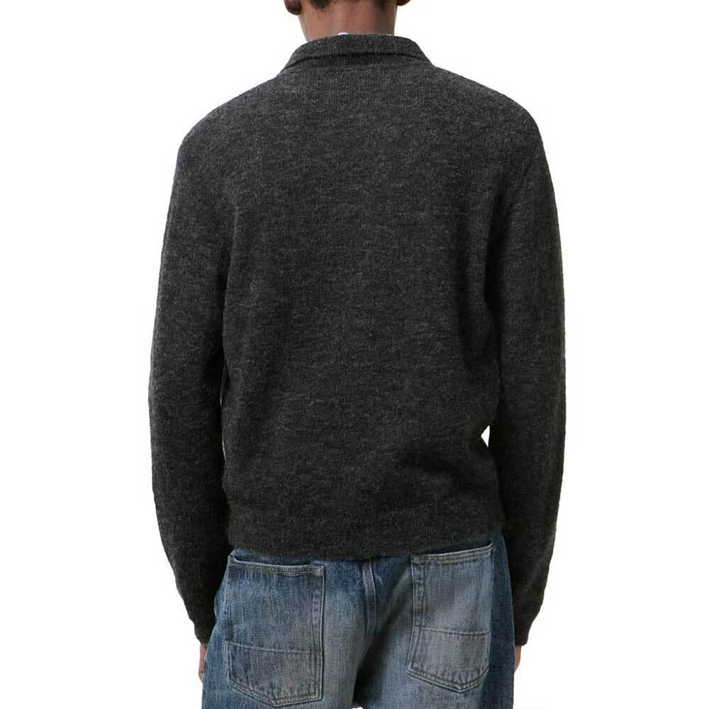 OUR LEGACY Charcoal Melange Fuzzy Alpaca Evening Polo Cardigan M2263 EC