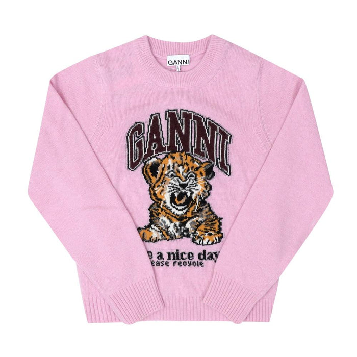 GANNI Tiger Logo Wool Blend Crewneck Sweater A1070047 868