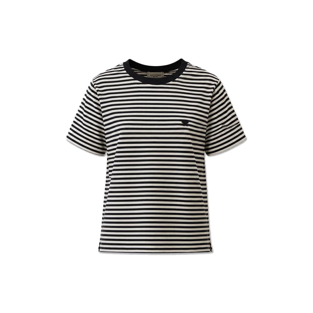 Max Mara Logo Embroidered Short Sleeve T-Shirt Black Ivory 262597 6031 012