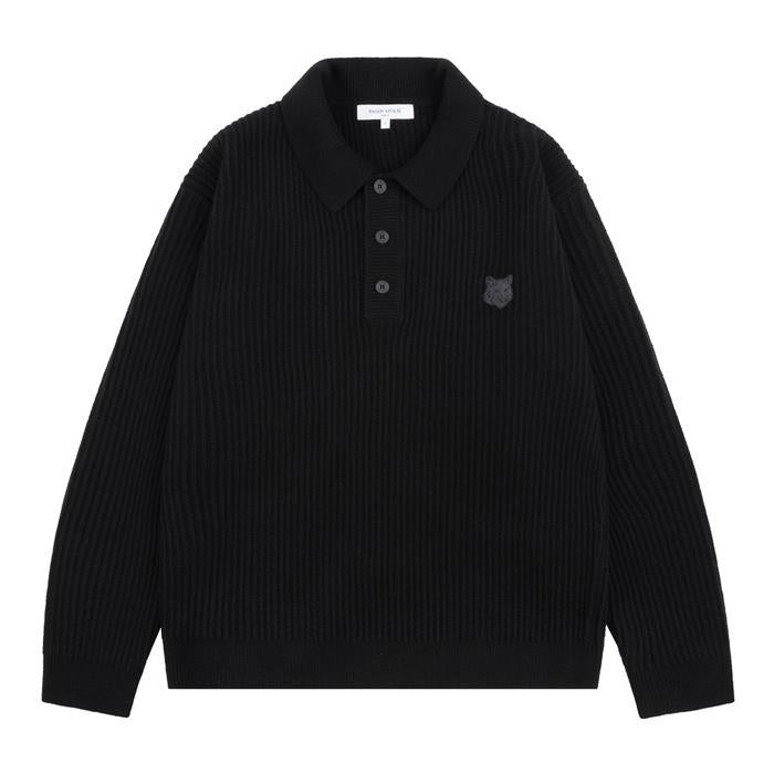 Maison Kitsune Fox Head Wool Ribbed Polo Jumper
