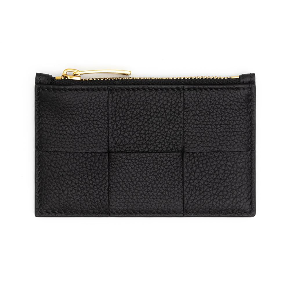Bottega Veneta Intrecciato Zipper Black Leather Card Holder