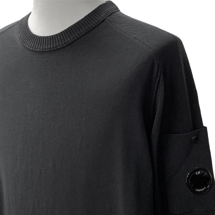 CP Company Cotton Crepe Round Neck Knit Sweater with Lens Patch