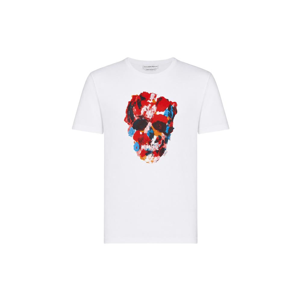 Alexander Mcqueen White Paint Splatter Skull Short Sleeve T-Shirt
