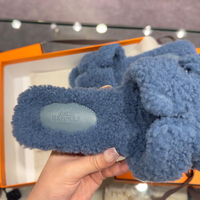 HERMES Oran Sandals Epsom Leather Blue Women’s