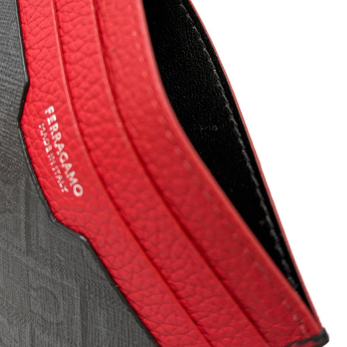 Ferragamo Fabric Canvas Card Holder Black Red 0780322