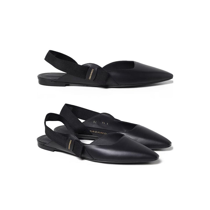 Ferragamo VANIA Bow Slingback Flat Shoes Black 0763420