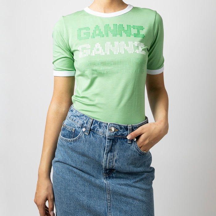 GANNI Slim Fit Logo Green Short Sleeve T-Shirt