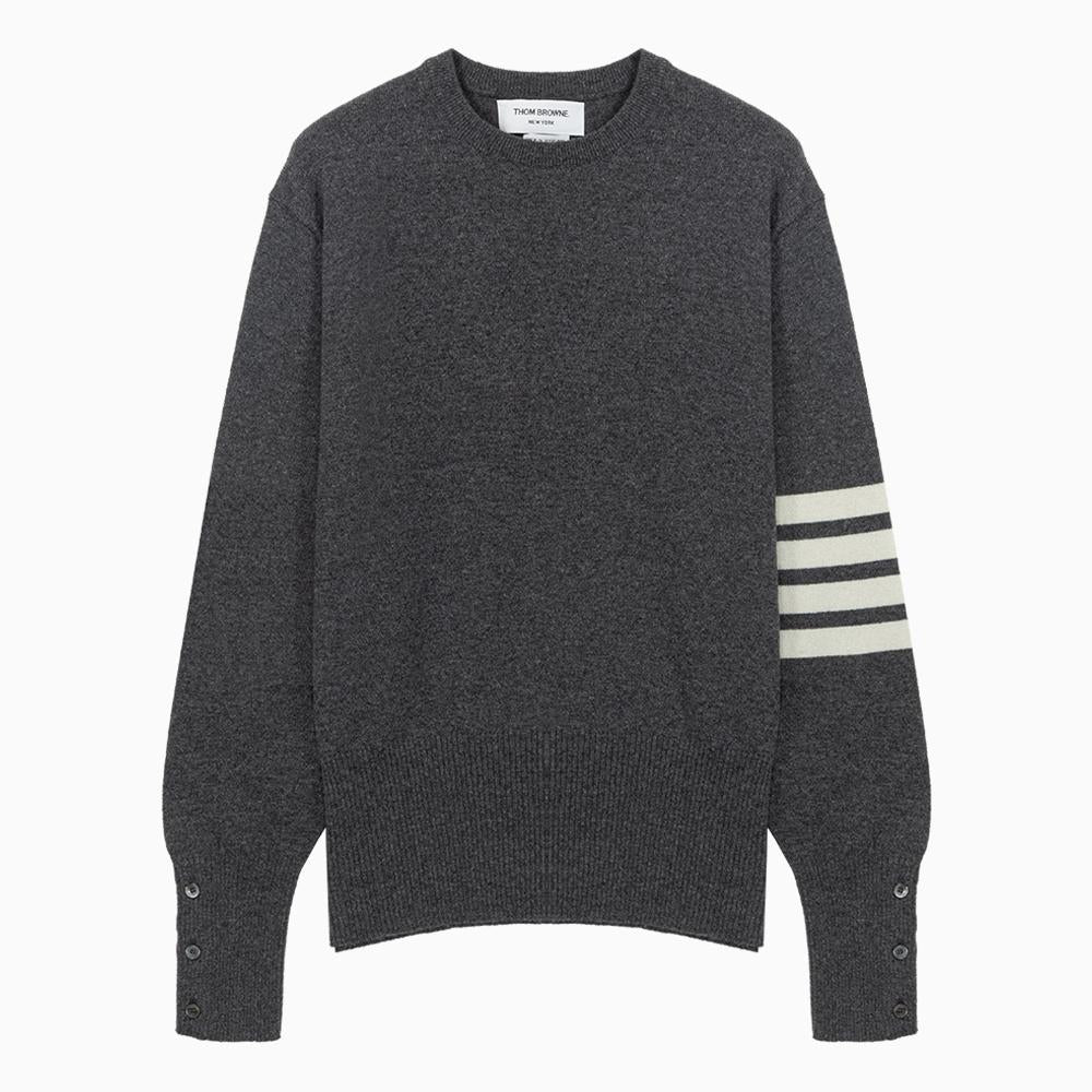 THOM BROWNE Grey Stripe Cashmere Crewneck Sweater