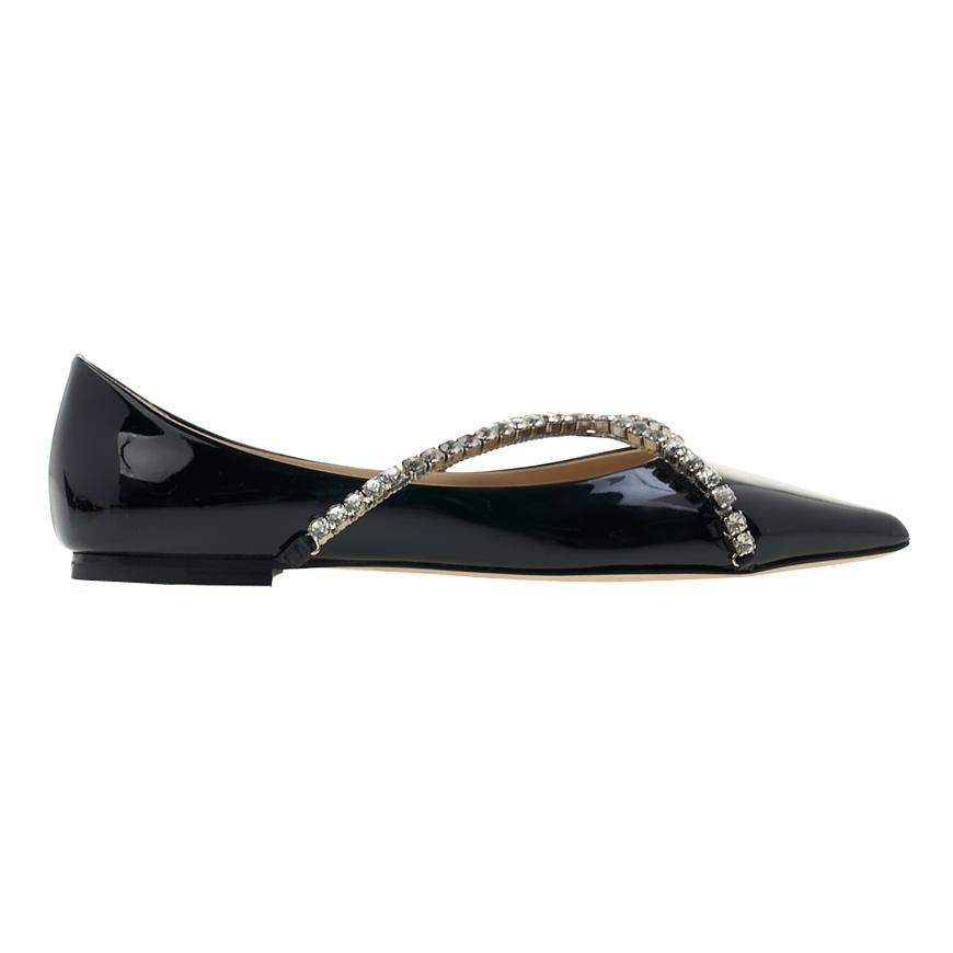Jimmy Choo Genevi Flat Shoes for Women GENEVI FLAT BOB BLACK CRYSTAL