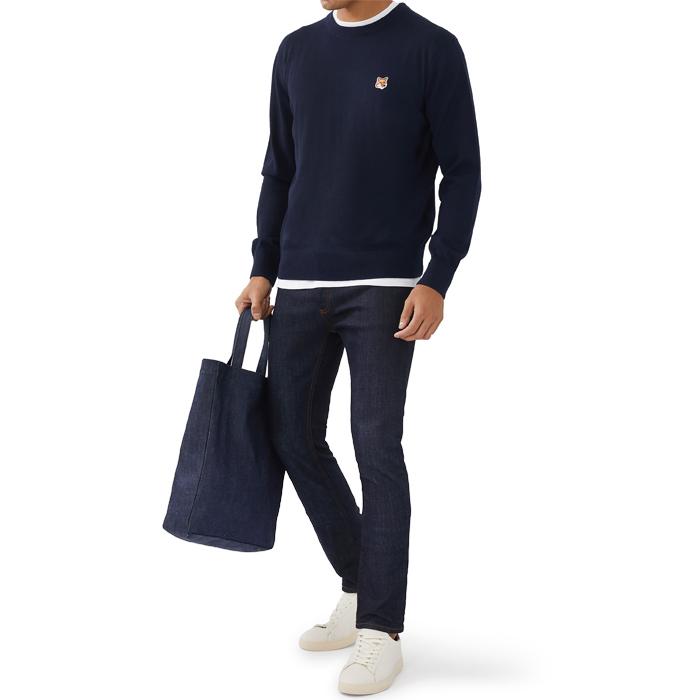Maison Kitsune Fox Head Patch Wool Crewneck Sweater for Men FM00528KT