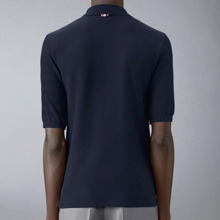 THOM BROWNE Silk Piqué Pocket Polo Shirt Navy Men