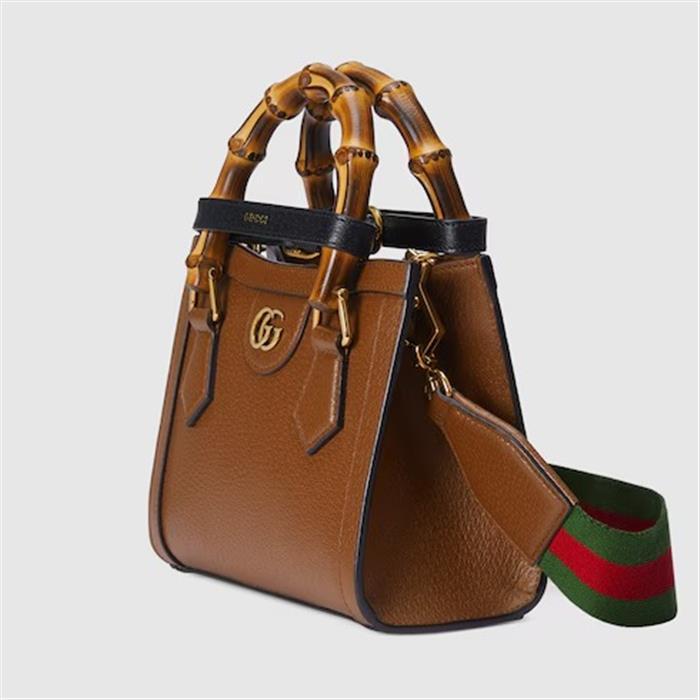 GUCCI Diana Small Tote Bag Brown Leather Top Handle Handbag