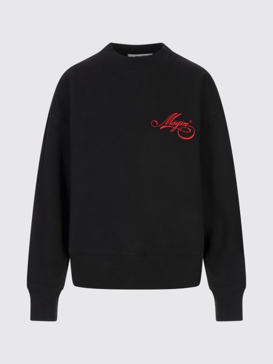 MSGM Logo Embroidered Crewneck Sweatshirt Black Men 3941 MDM80 257795