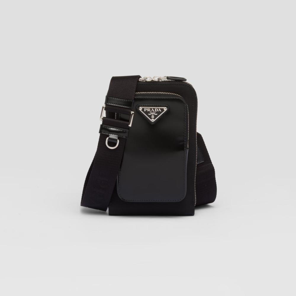 PRADA Re-Nylon Brushed Leather Phone Crossbody Bag 2ZT060