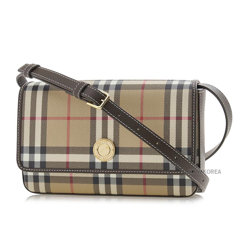 BURBERRY Hampshire Shoulder Bag Beige Canvas Leather Trim
