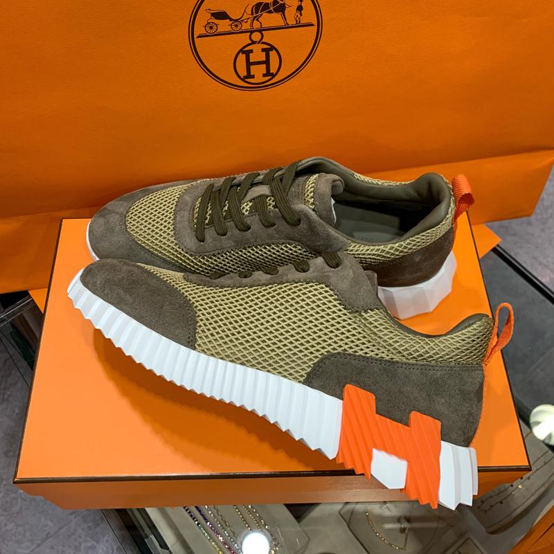 HERMES Bouncing Mesh Sneakers Khaki/Black/Orange Low-Top Men