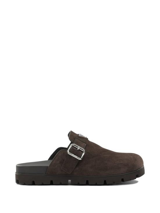 PRADA Dark Brown Suede Mule Sandals
