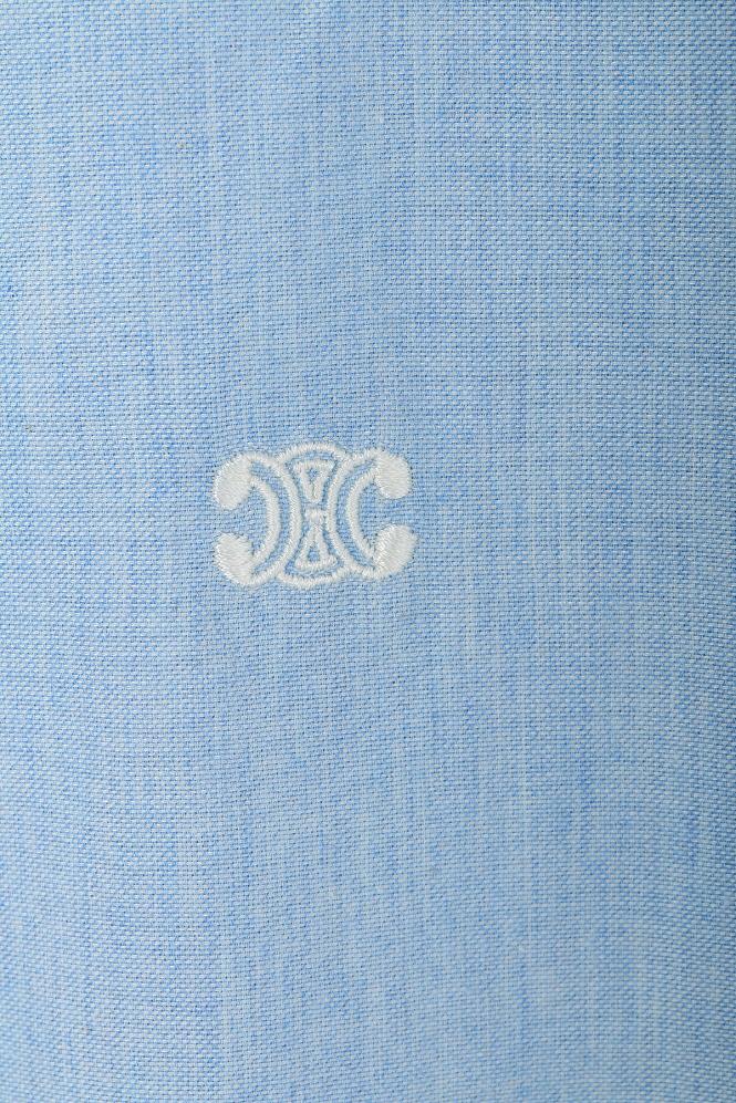 CELINE Chambray Cotton Relaxed Long Sleeve Shirt Blue Jeans