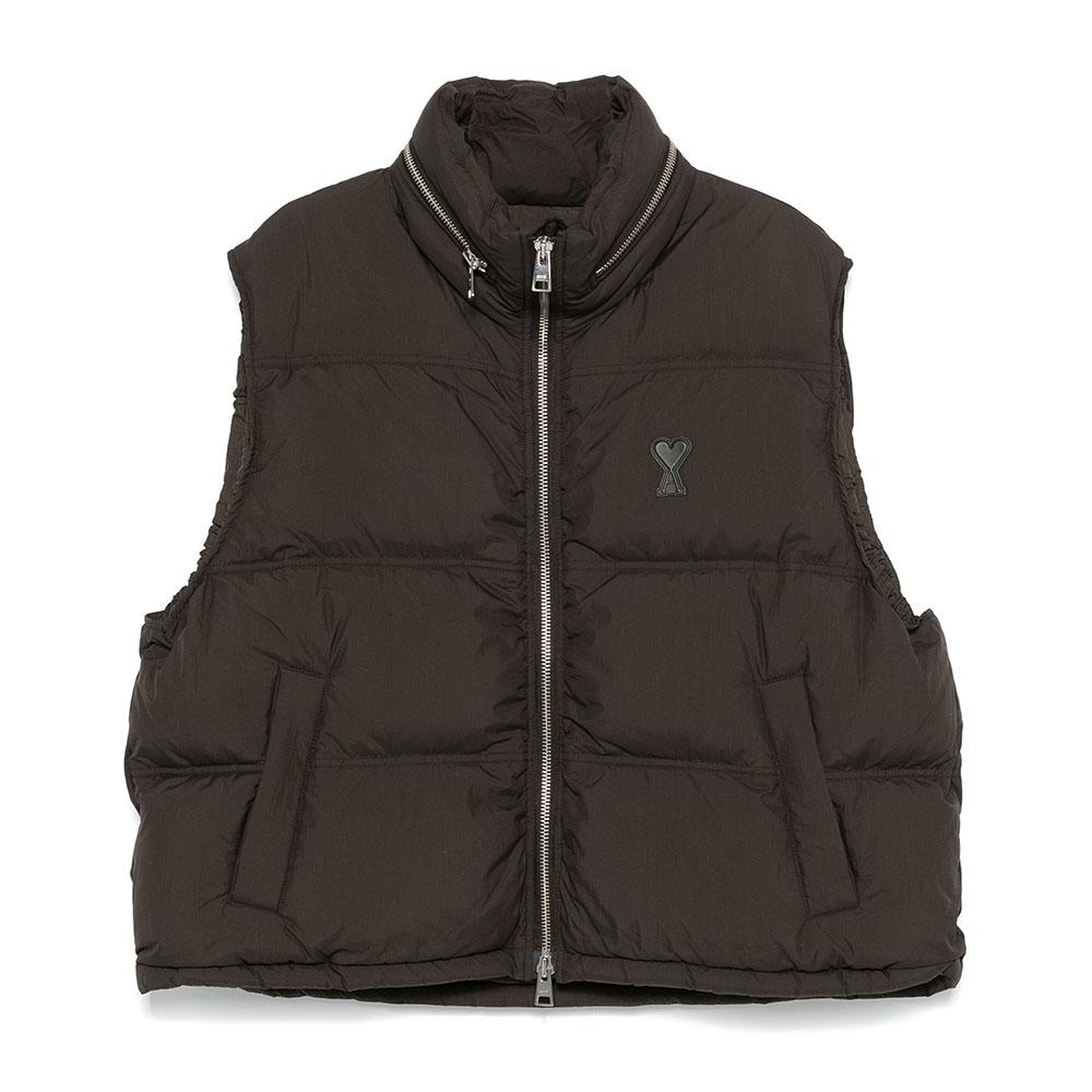 AMI Heart Logo Puffer Vest Brown HJK703 PA0009 221