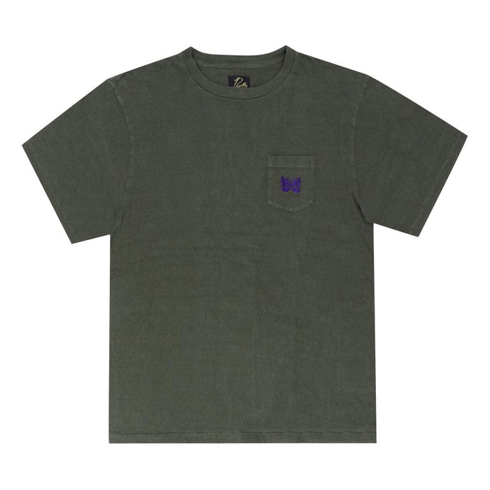 NEEDLES EGreen Short Sleeve Pocket T-Shirt for Men SX444 E Green