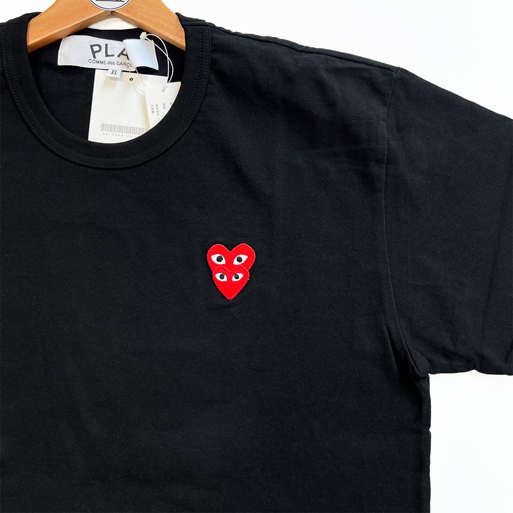 Comme des Garcons Double Heart Logo Short Sleeve T-Shirt Black AX T288