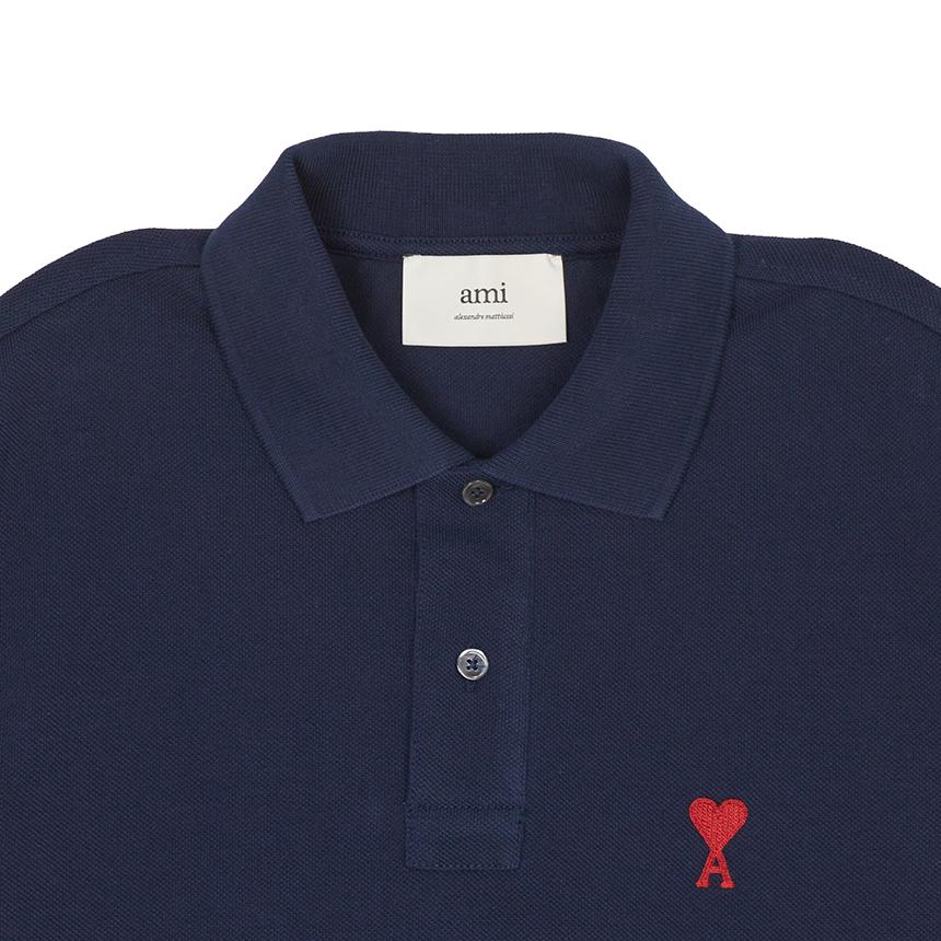 AMI Polo Collar Short Sleeve T-Shirt Unisex Navy/Green