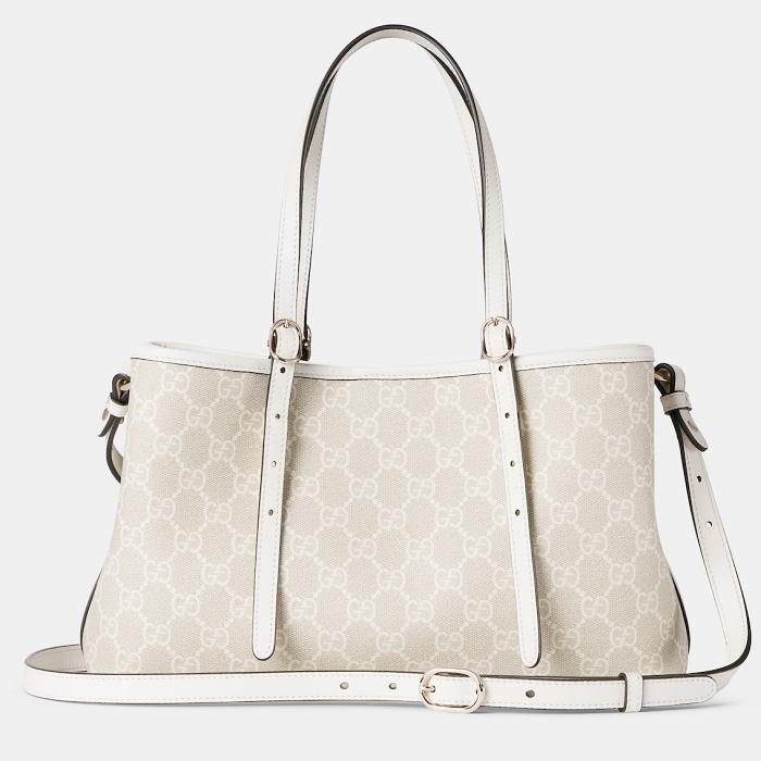 GUCCI GG Emblem Small Leather Tote Shoulder Bag Cream