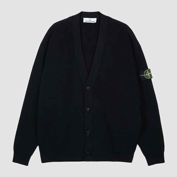 STONE ISLAND Black Cotton V-Neck Waffle Patch Cardigan L1S155100009 S00D8 V0029
