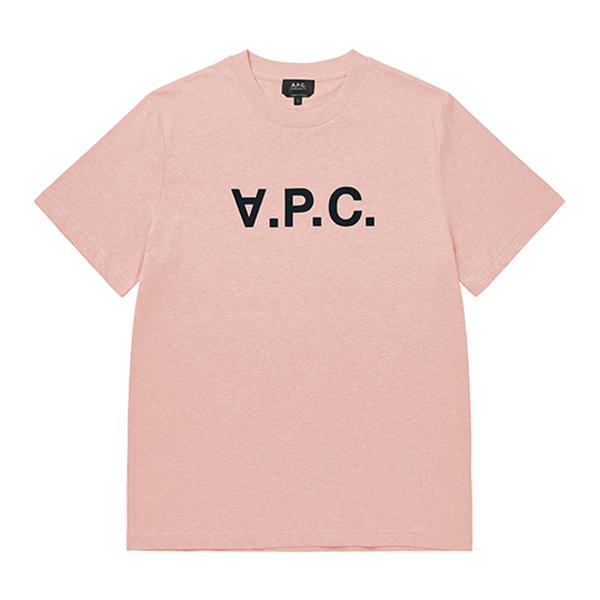 A.P.C. Rose Dark Navy Velvet Logo Standard Grand Short Sleeve T-Shirt