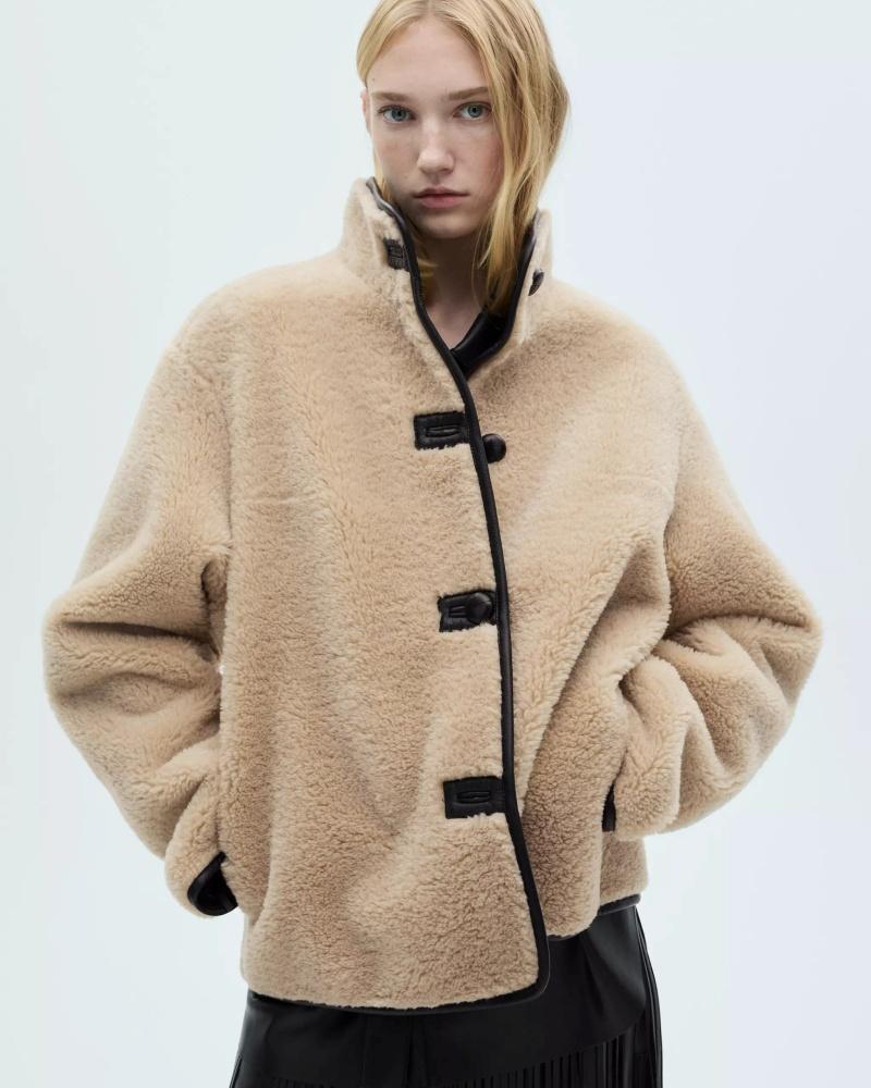 MANGO Faux Fur High Neck Short Coat