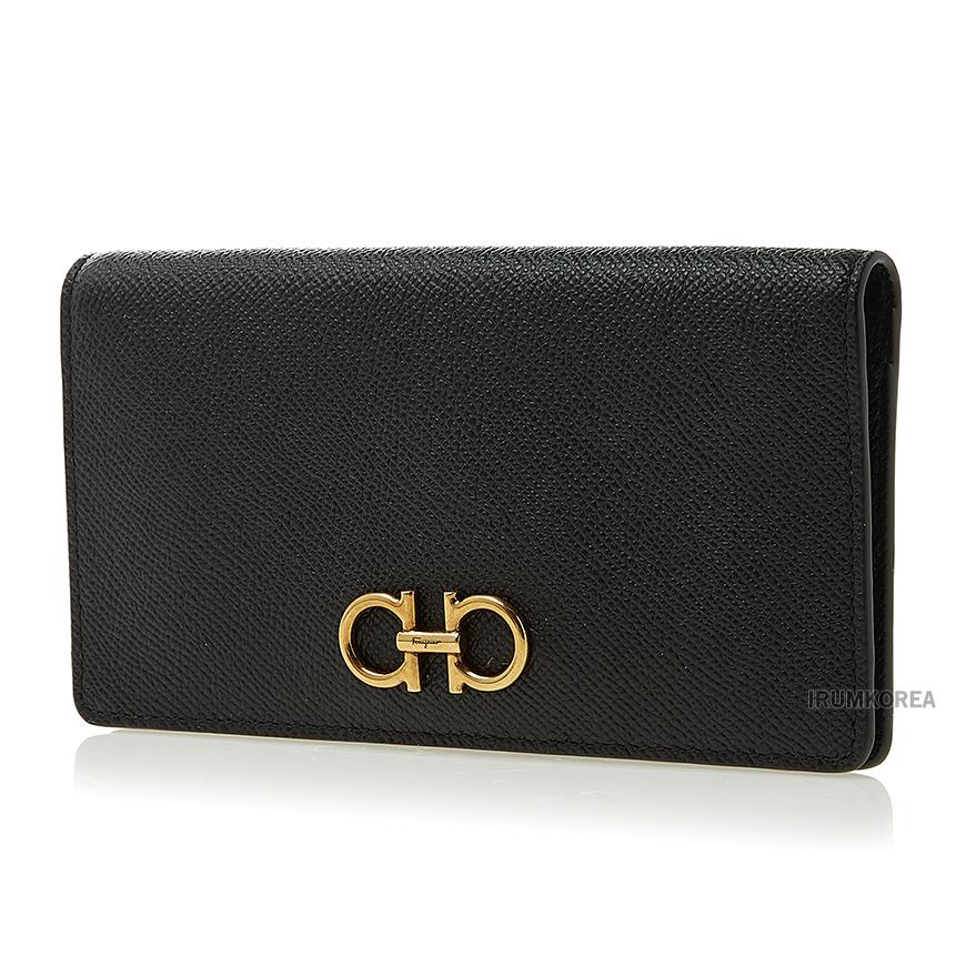 Ferragamo Gancini Leather Continental Wallet Black Women’s