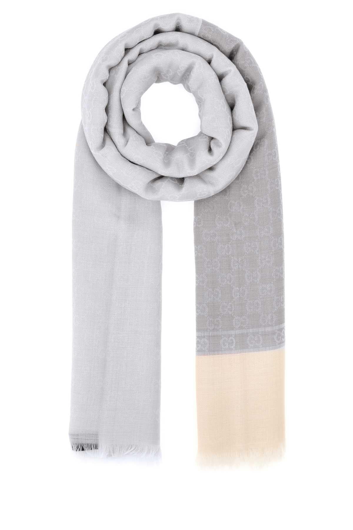 GUCCI Gray Wool Knit Scarf
