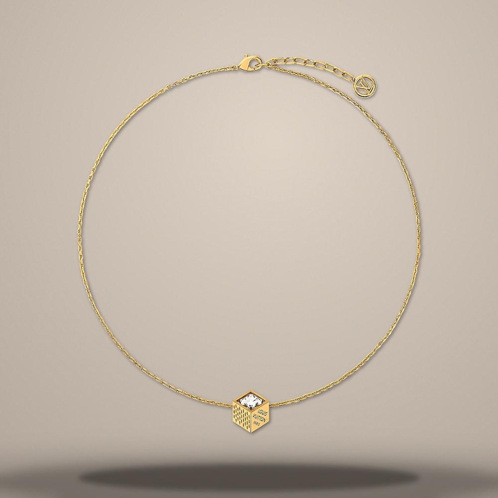 Louis Vuitton Gold-Tone Metal LV Cube Pendant Necklace M04129