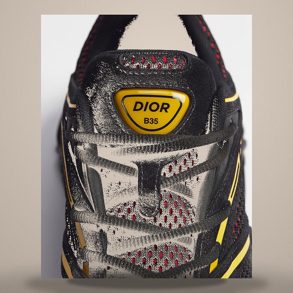 DIOR Black Suede Calfskin Sneakers Yellow Technical Fabric Red Mes 3SN323AAYH931