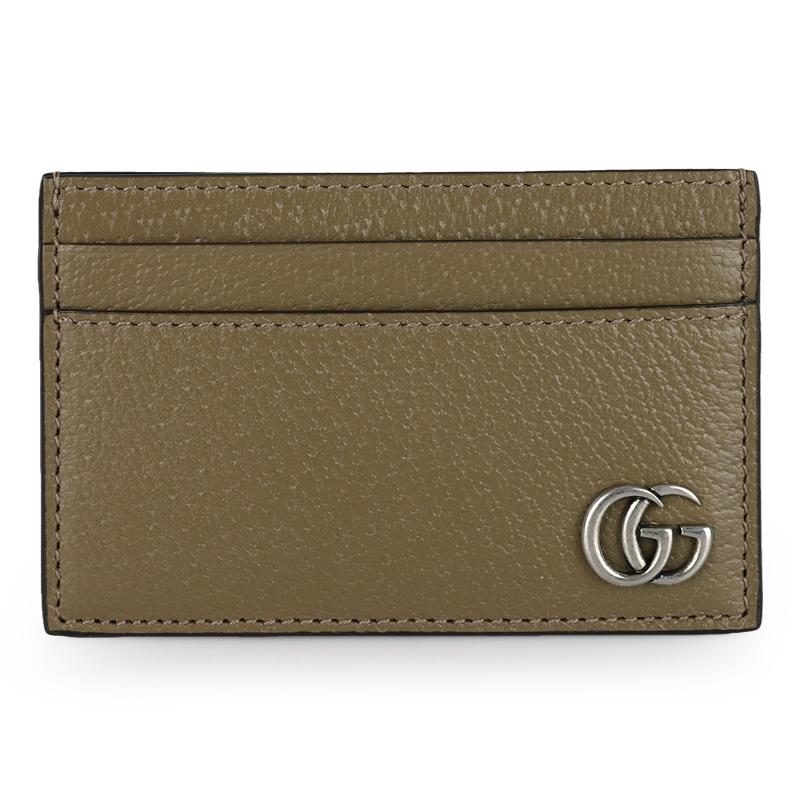GUCCI GG Marmont Logo Card Holder Beige Leather Unisex Wallet
