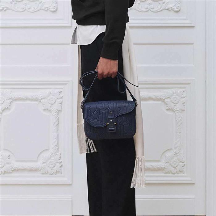 DIOR Saddle Flap Messenger Bag Small Crossbody Leather Black