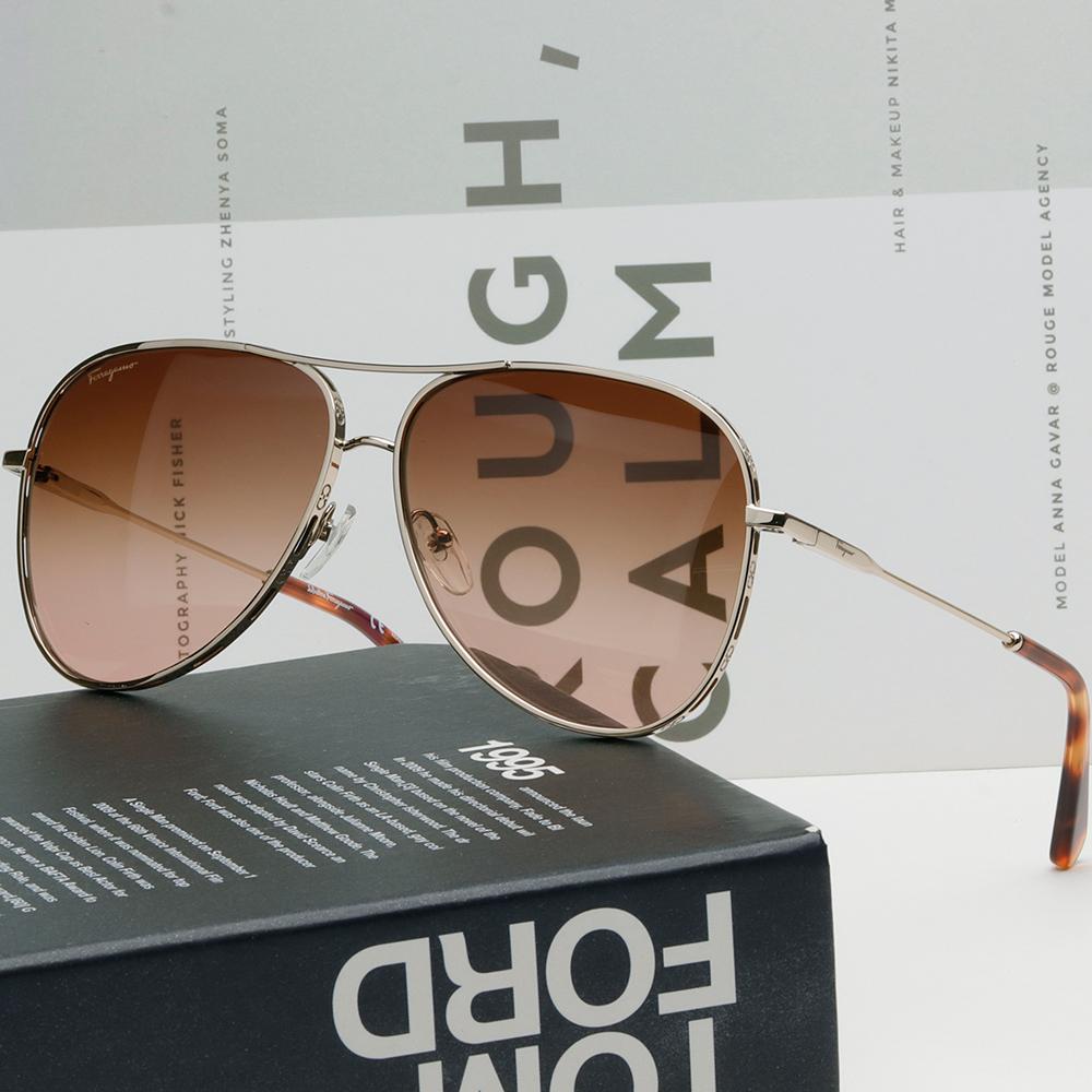 Ferragamo Metal Aviator Double Bridge Oversize Sunglasses
