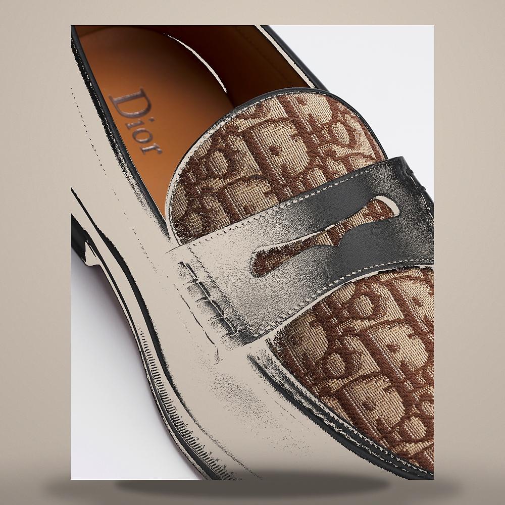 DIOR Black Smooth Calfskin Brown Oblique Jacquard Loafers 3LO189ACV H974